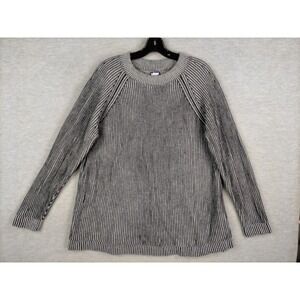 Lands End Womens Sweater M Gray Drifter Chunky Knit‎ Rib Long Sleeve Pullover
